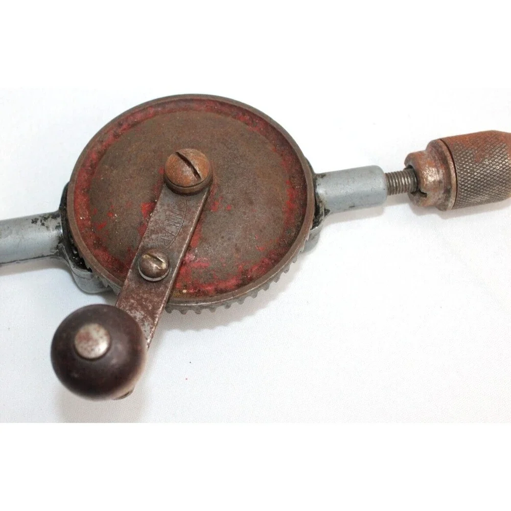 Vintage Hand Crank Drill Wood Handle Egg Beater Style As Is, As Shown